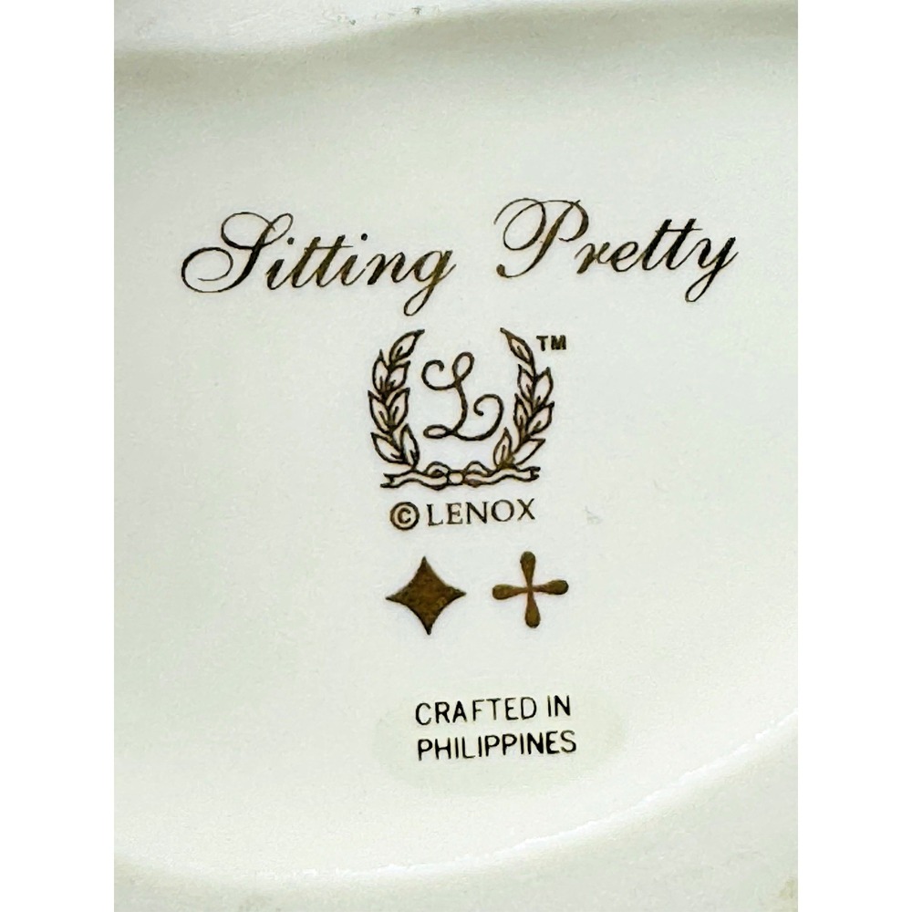 Lenox Sittying Pretty White Kitten Cat Bow 24k Gold Trim Bone China 5.5 inch - Picture 7 of 8